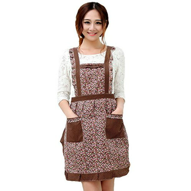 Hyzrz Newly Pastoral Style Fashion Flower Pattern Housewife Home Chef Cooking Cotton Apron Bib with Pockets 3 COMINHKPR65252 
